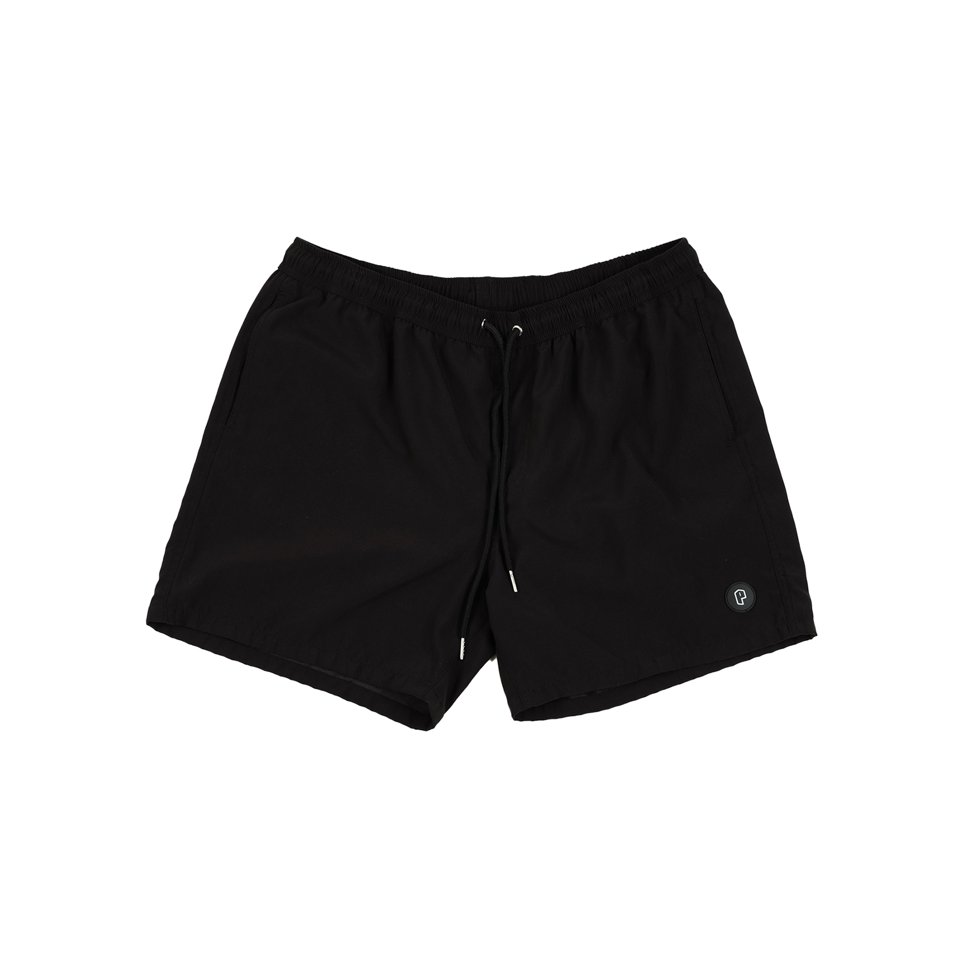 Front View of the Black Color Patch Resort Shorts