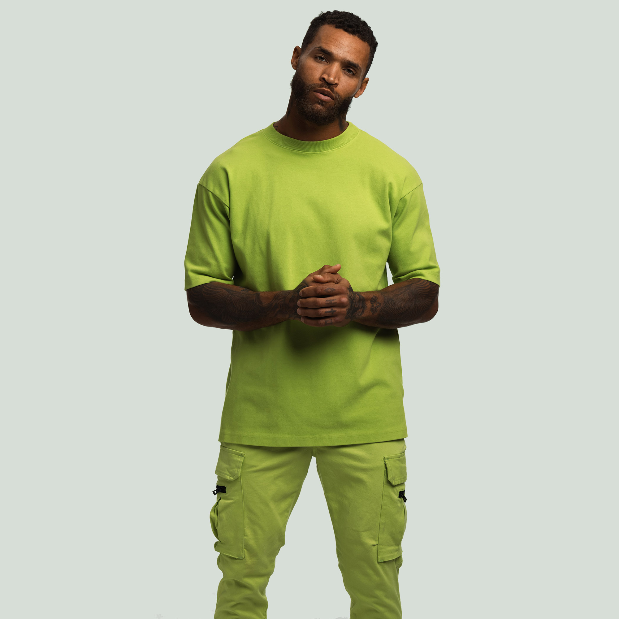Volt Color Patch Distortion T-shirt Front View of Model