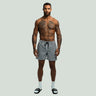 Front View of the Striped Color Patch Resort Shorts worn by a model